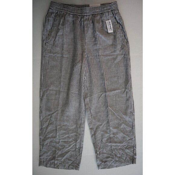 Old Navy 792007 Women's Sz XS Gray/White Striped High Rise Wide Leg Linen Pants - Picture 1 of 12